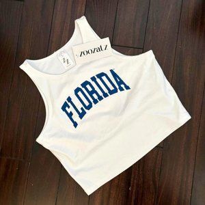 ZOOZATZ Collegiate NCAA Women's Florida State White First Down Cropped Tank Top